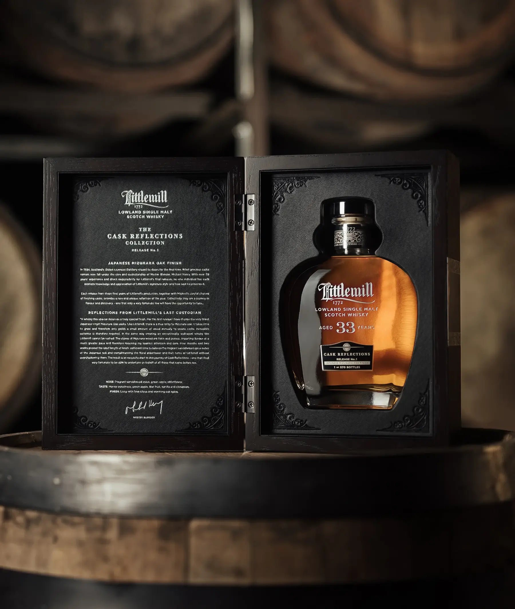 Littlemill The Cask-Reflections 33 Year old-Release No1 Single Malt Scotch Whisky presentation case